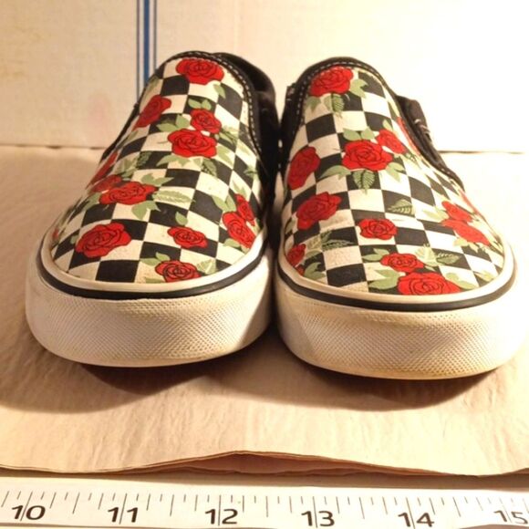 Vans Asher Checkerboard and Roses Ole Skool Low Top Canvas Slip On Sneak… - Picture 5 of 7